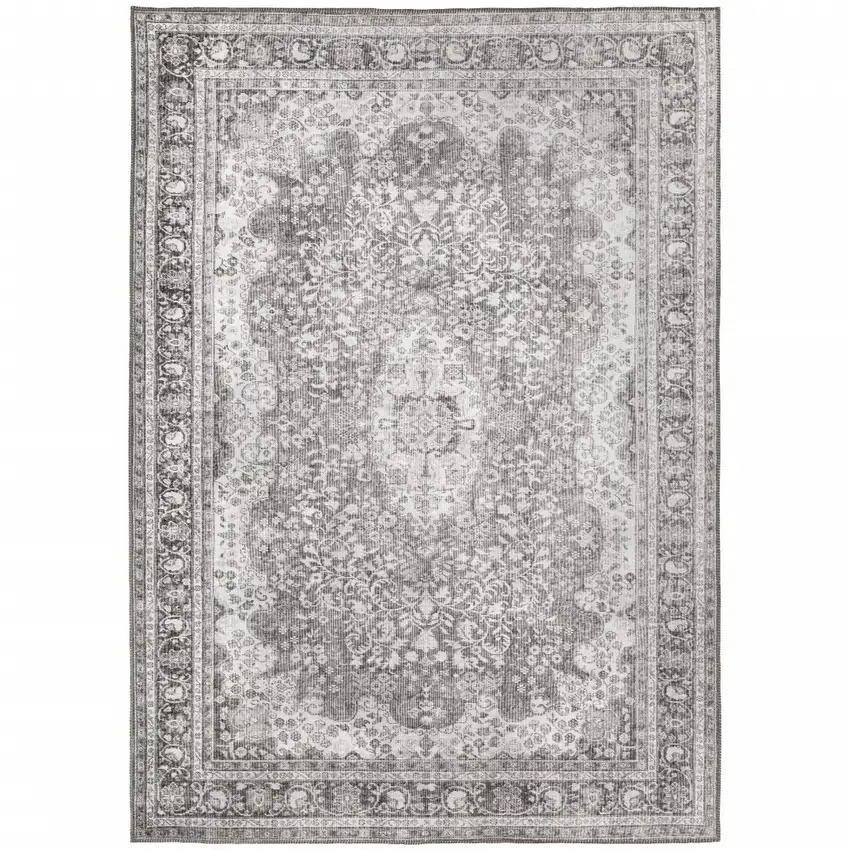 Grey Oriental Power Loom Stain Resistant Area Rug Photo 1