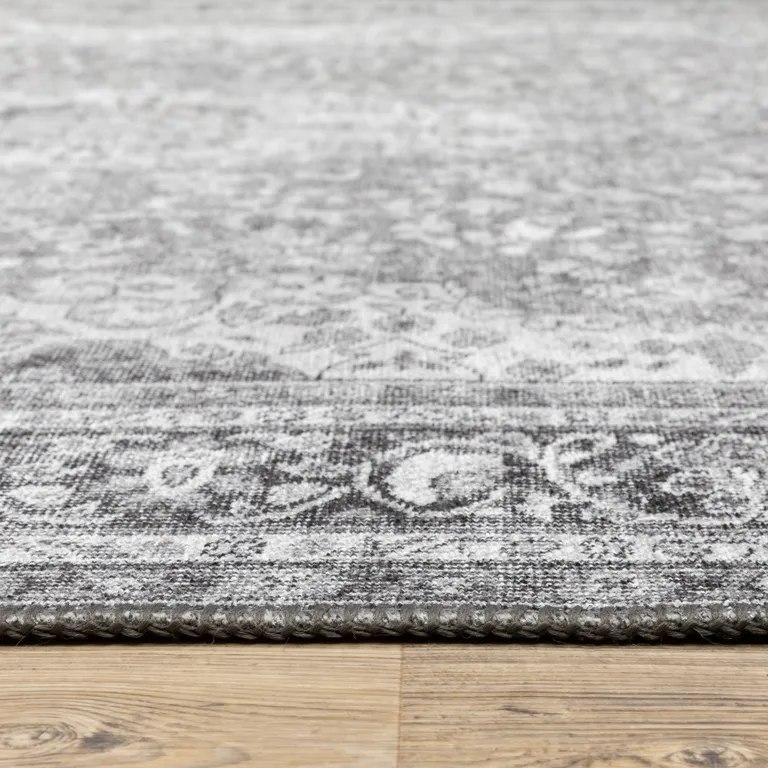 Grey Oriental Power Loom Stain Resistant Area Rug Photo 2
