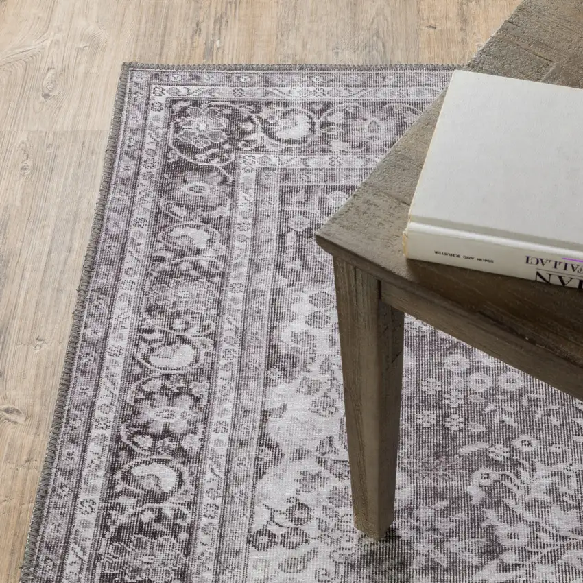 Grey Oriental Power Loom Stain Resistant Area Rug Photo 8