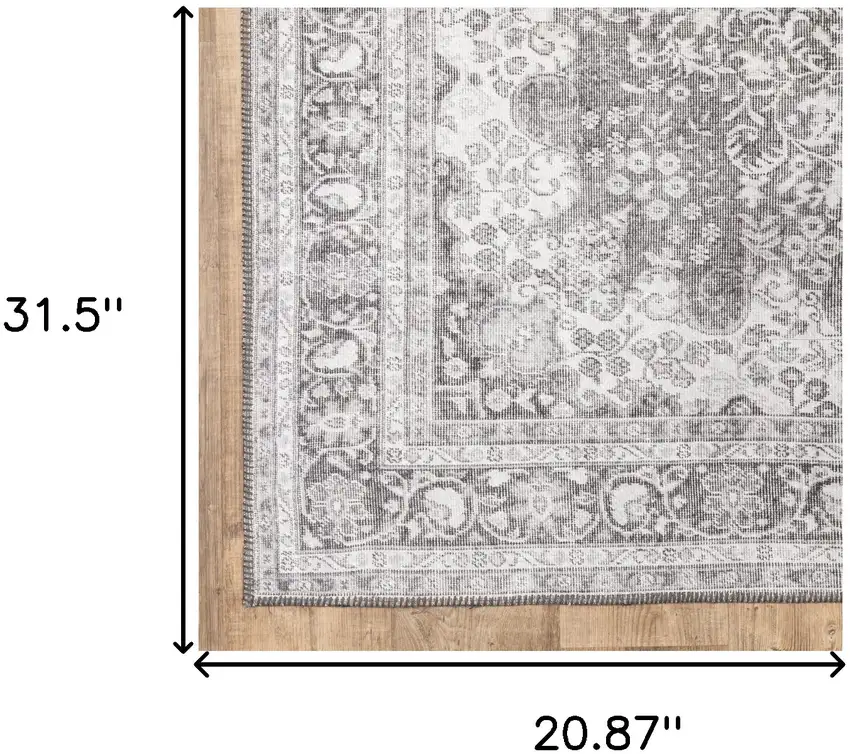 Grey Oriental Power Loom Stain Resistant Area Rug Photo 10
