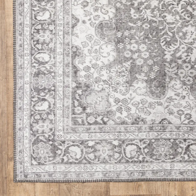 Grey Oriental Power Loom Stain Resistant Area Rug Photo 3