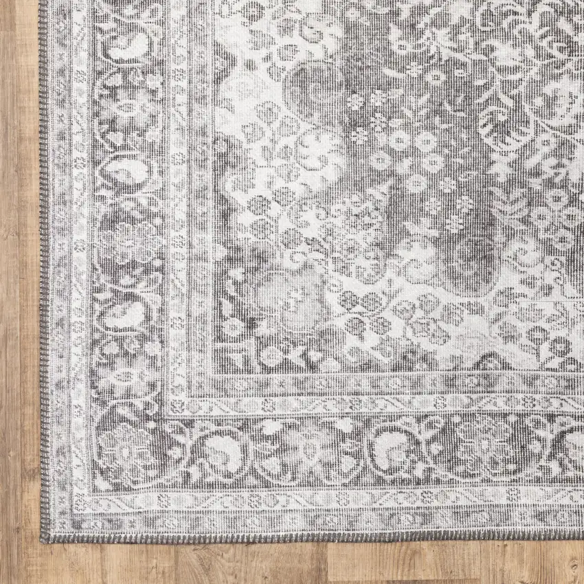 Grey Oriental Power Loom Stain Resistant Area Rug Photo 3