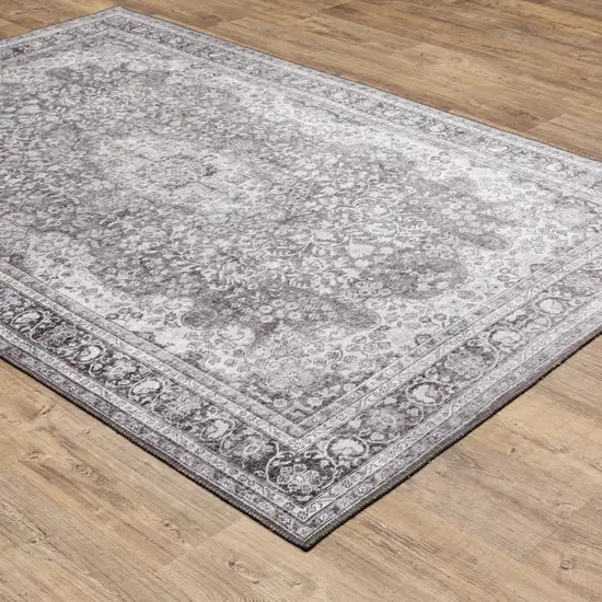 Grey Oriental Power Loom Stain Resistant Area Rug Photo 7