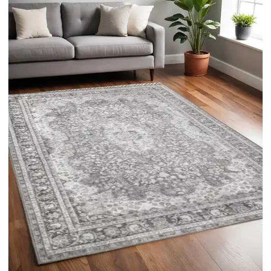 Grey Oriental Power Loom Stain Resistant Area Rug Photo 1
