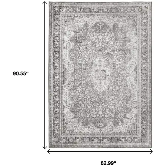 Grey Oriental Power Loom Stain Resistant Area Rug Photo 3