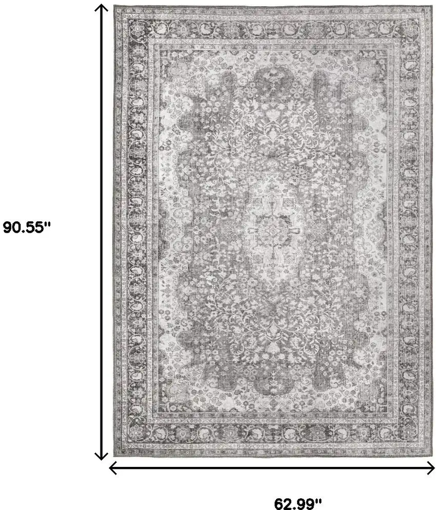 Grey Oriental Power Loom Stain Resistant Area Rug Photo 3