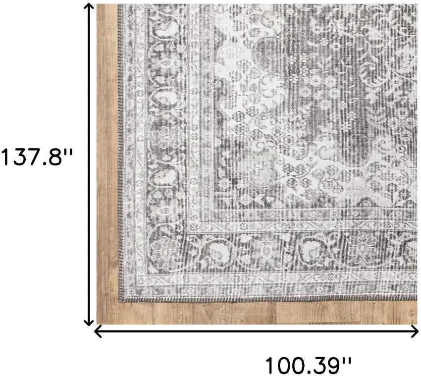 Grey Oriental Power Loom Stain Resistant Area Rug Photo 10