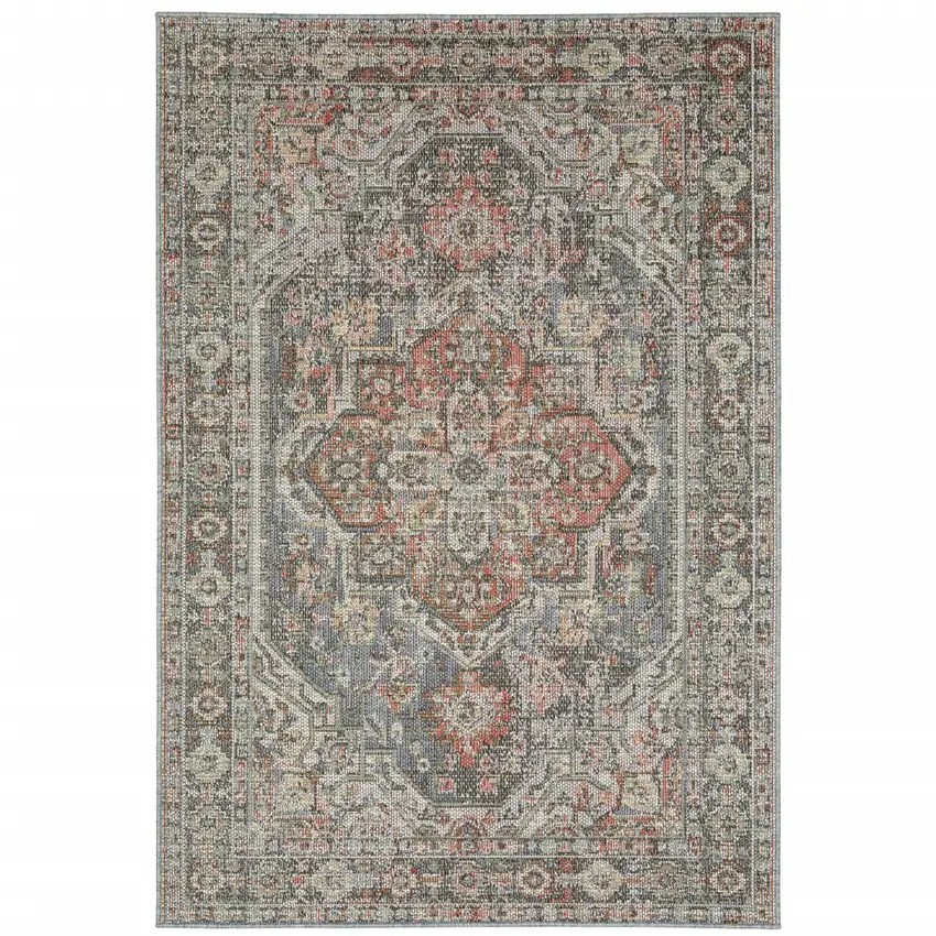 Grey Oriental Stain Resistant Indoor Outdoor Area Rug Photo 1