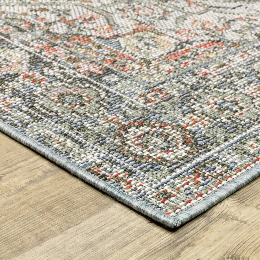Grey Oriental Stain Resistant Indoor Outdoor Area Rug Photo 5