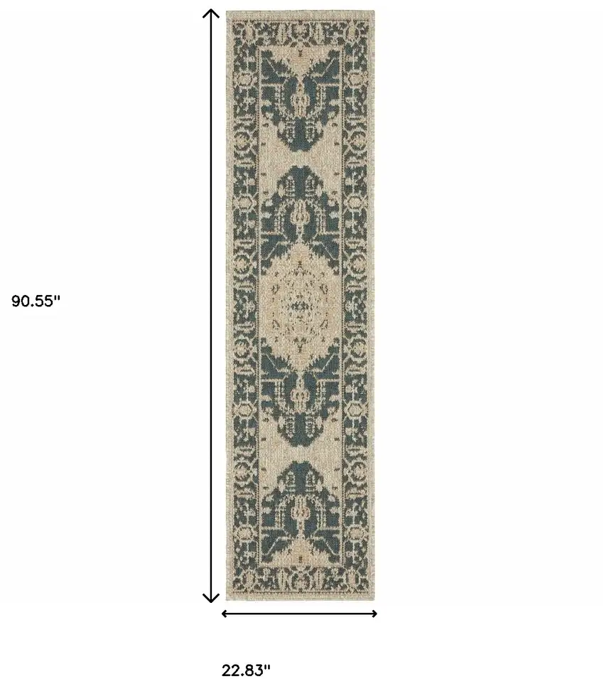 Gray Oriental Stain Resistant Indoor Outdoor Area Rug Photo 3