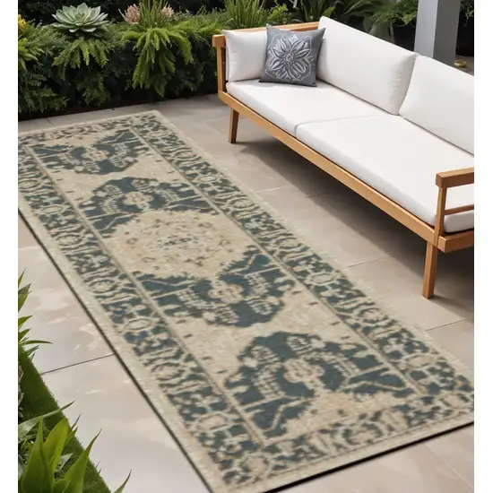 Gray Oriental Stain Resistant Indoor Outdoor Area Rug Photo 1