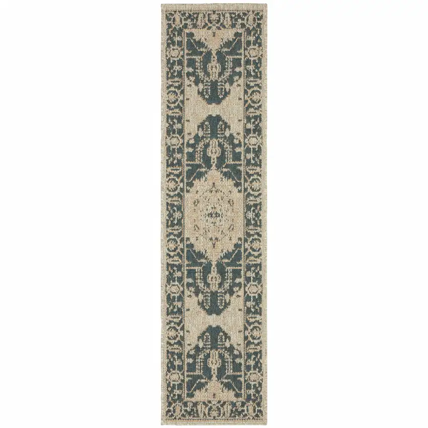 Grey Oriental Stain Resistant Indoor Outdoor Area Rug Photo 1