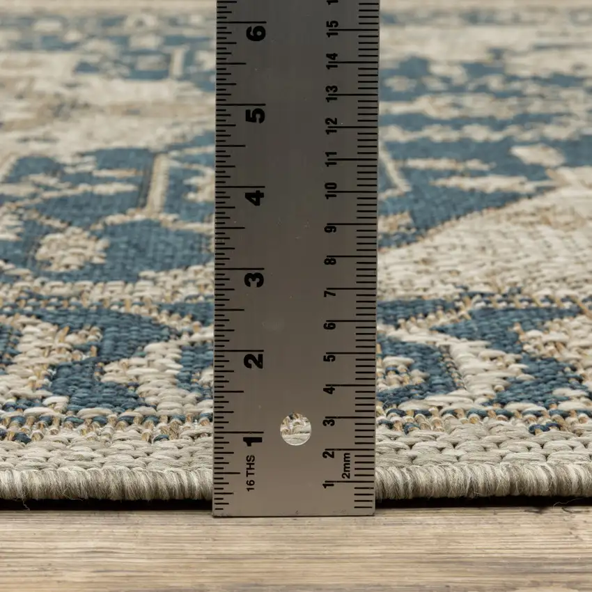 Grey Oriental Stain Resistant Indoor Outdoor Area Rug Photo 8