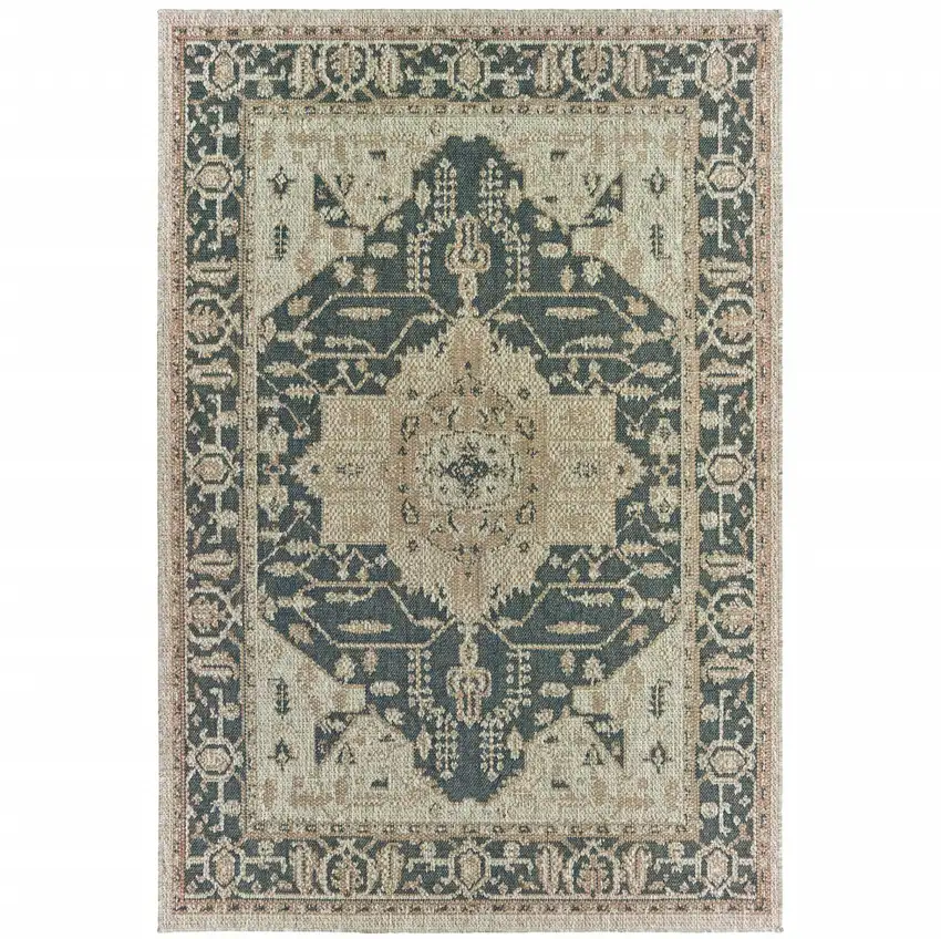 Grey Oriental Stain Resistant Indoor Outdoor Area Rug Photo 2