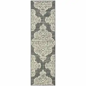 Photo of Grey Oriental Stain Resistant Indoor Outdoor Area Rug