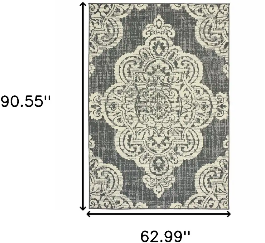Grey Oriental Stain Resistant Indoor Outdoor Area Rug Photo 6
