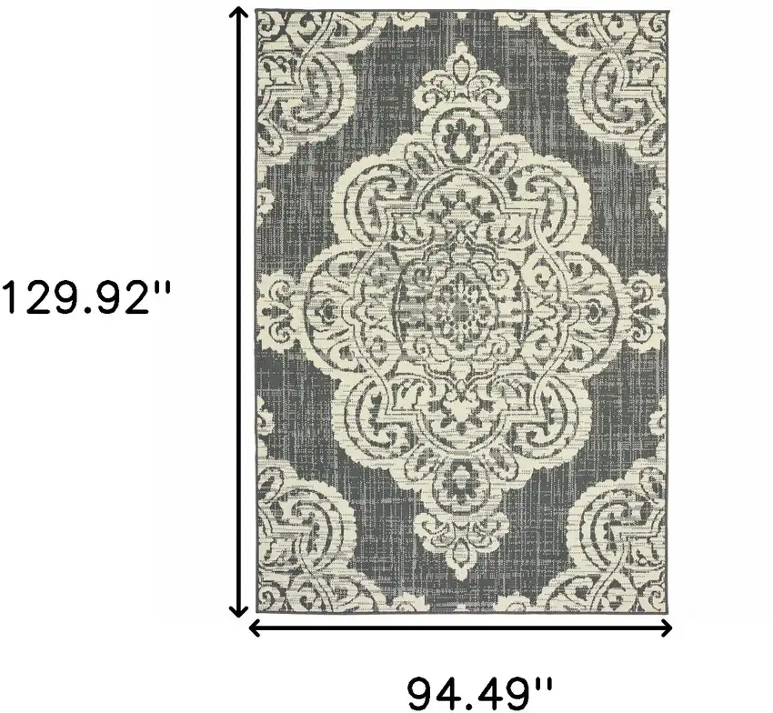 Grey Oriental Stain Resistant Indoor Outdoor Area Rug Photo 6