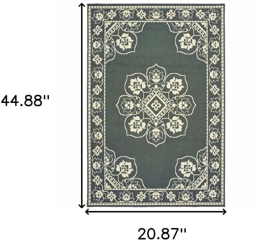 Grey Oriental Stain Resistant Indoor Outdoor Area Rug Photo 5