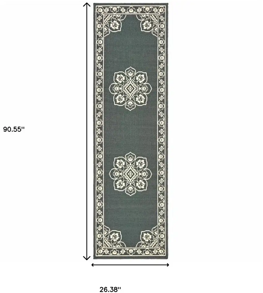 Grey Oriental Stain Resistant Indoor Outdoor Area Rug Photo 5