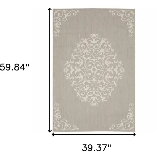 Grey Oriental Stain Resistant Indoor Outdoor Area Rug Photo 9