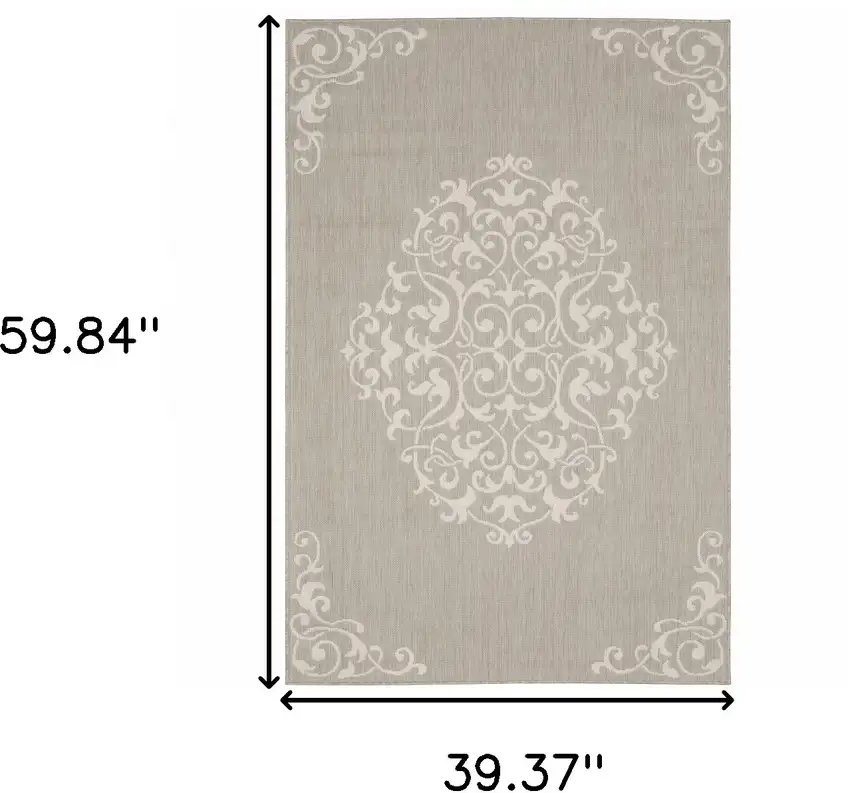 Grey Oriental Stain Resistant Indoor Outdoor Area Rug Photo 9