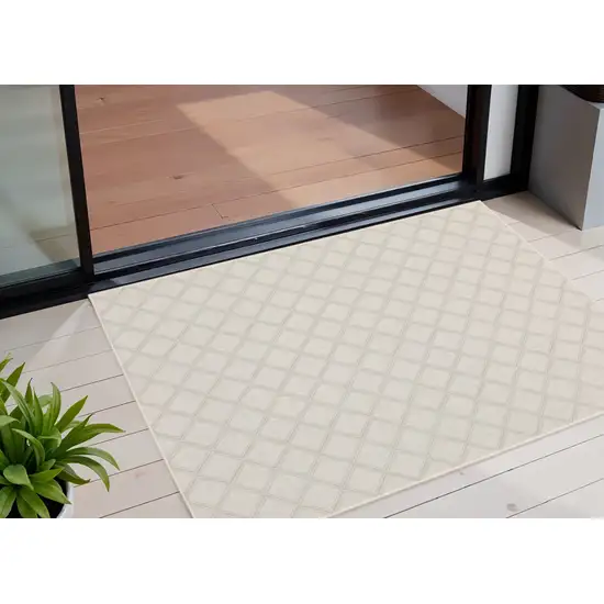 Gray and Ivory Oriental Stain Resistant Indoor Outdoor Area Rug Photo 1