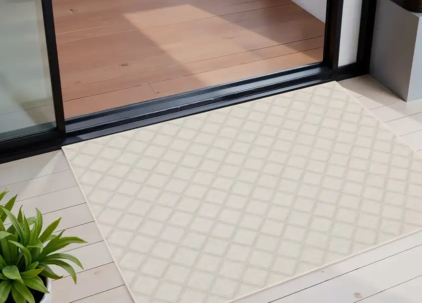 Gray and Ivory Oriental Stain Resistant Indoor Outdoor Area Rug Photo 1