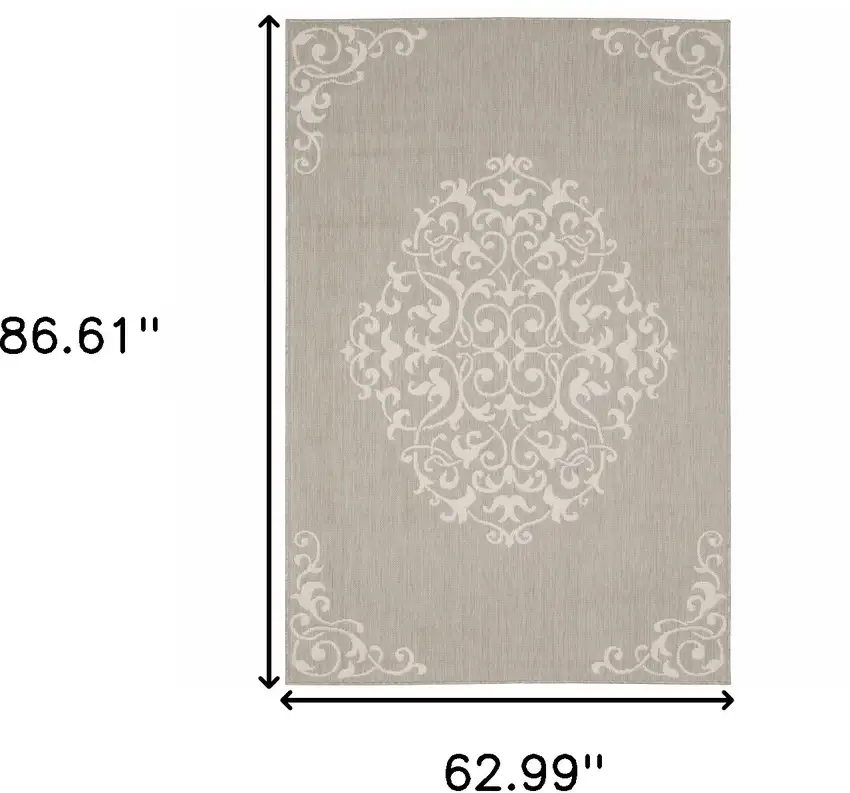 Grey Oriental Stain Resistant Indoor Outdoor Area Rug Photo 9