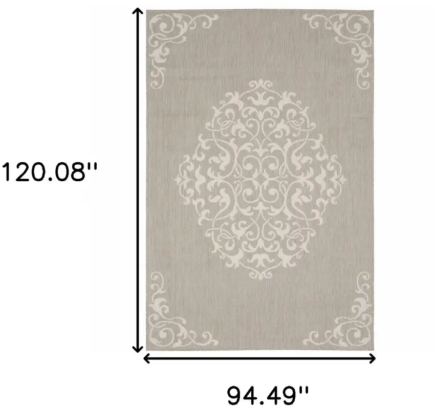 Grey Oriental Stain Resistant Indoor Outdoor Area Rug Photo 9