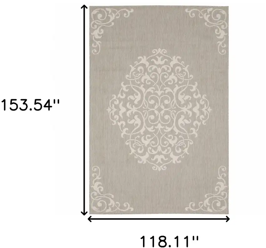 Grey Oriental Stain Resistant Indoor Outdoor Area Rug Photo 9
