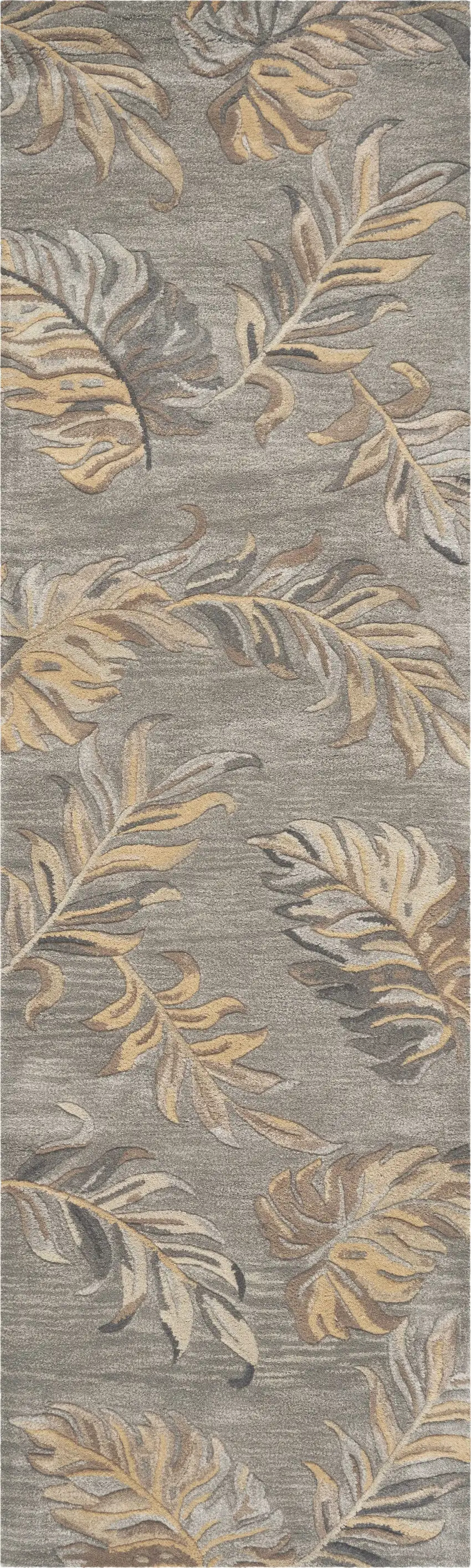 Grey Palm Leaves Wool Runner Rug Photo 1