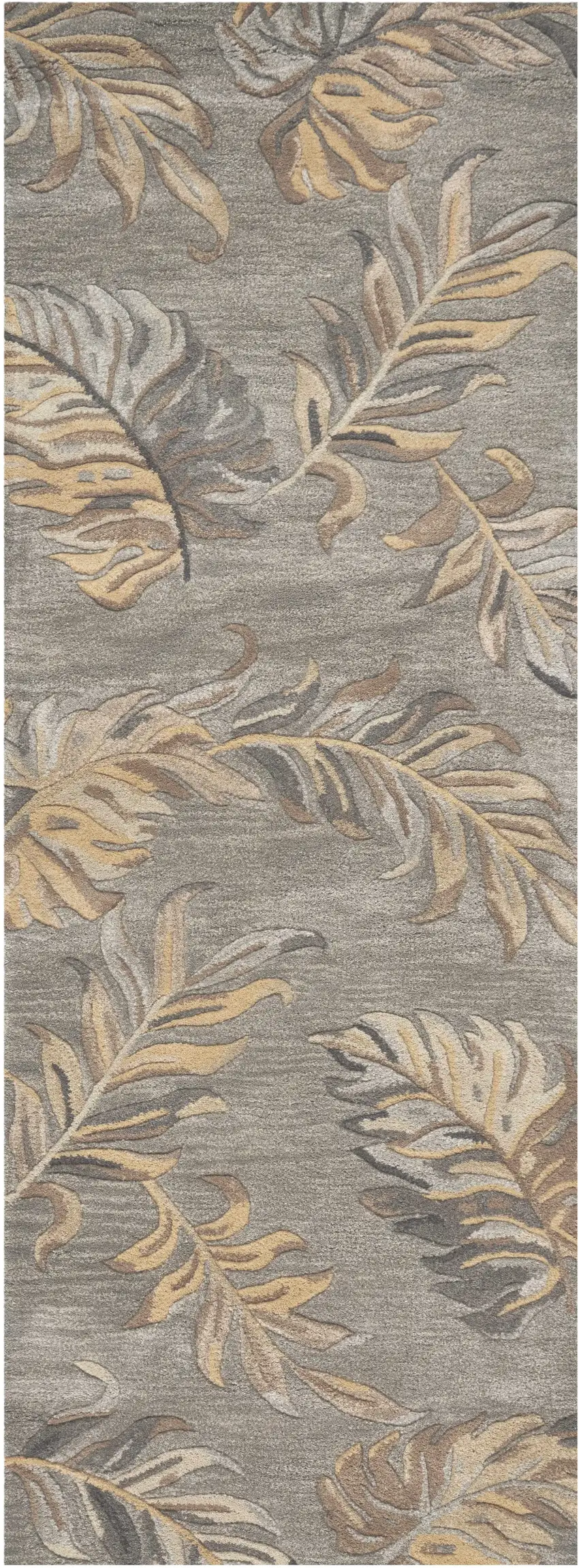 8' Gray And Taupe Wool Botanical Leaves Hand Tufted Runner Rug Photo 7