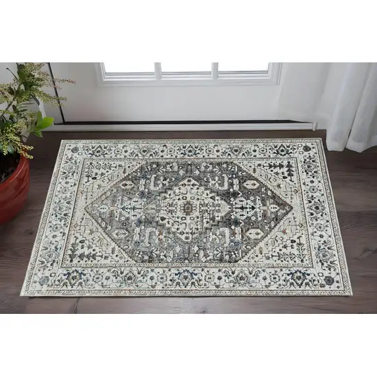Gray Brown And Teal Floral Medallion Area Rug Photo 1