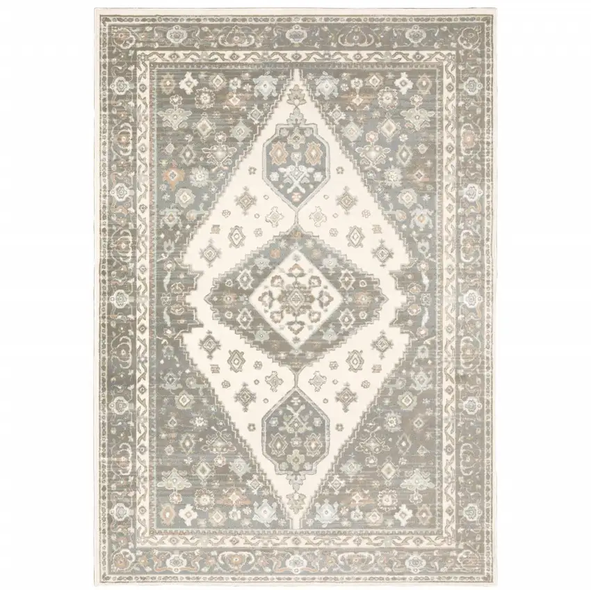 Grey Pink And Brown Oriental Power Loom Stain Resistant Area Rug Photo 1