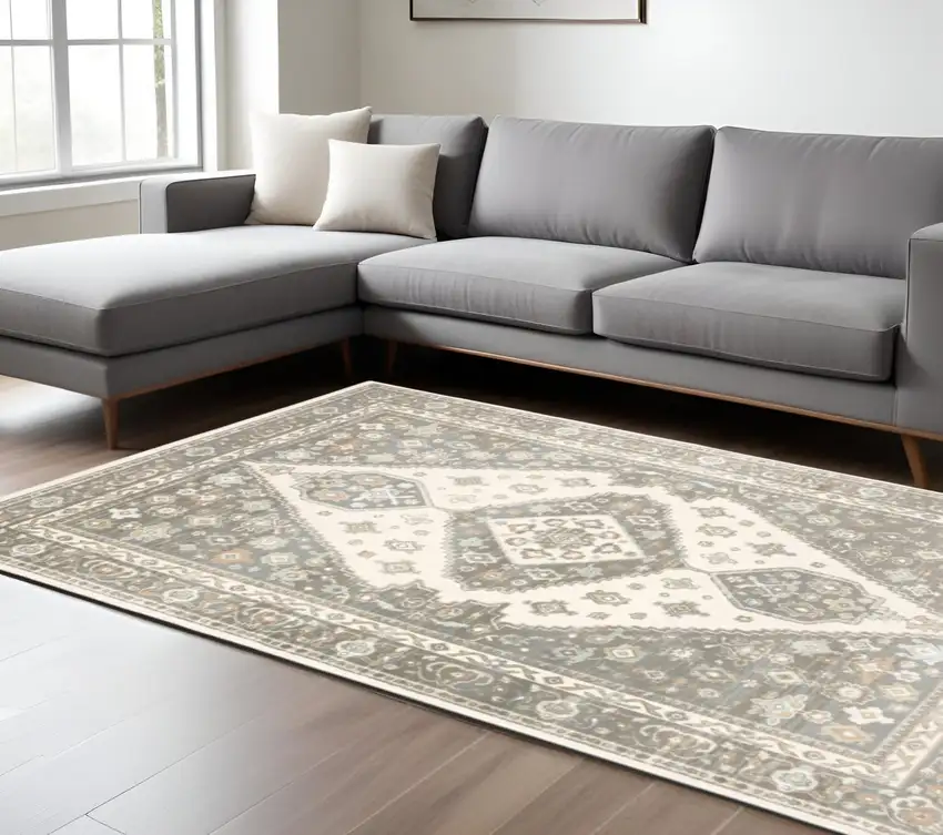 Gray Oriental Power Loom Area Rug Photo 1