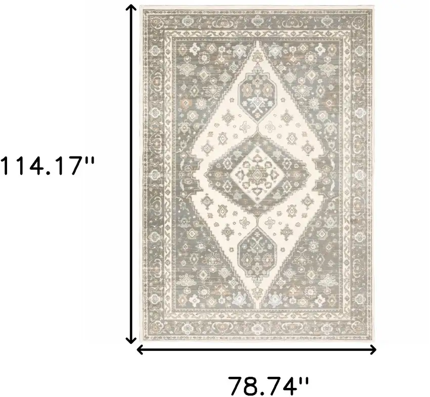 Gray Oriental Power Loom Area Rug Photo 3