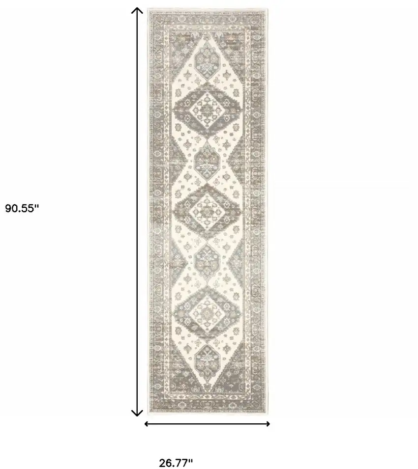 Grey Pink And Brown Oriental Power Loom Stain Resistant Runner Rug Photo 9