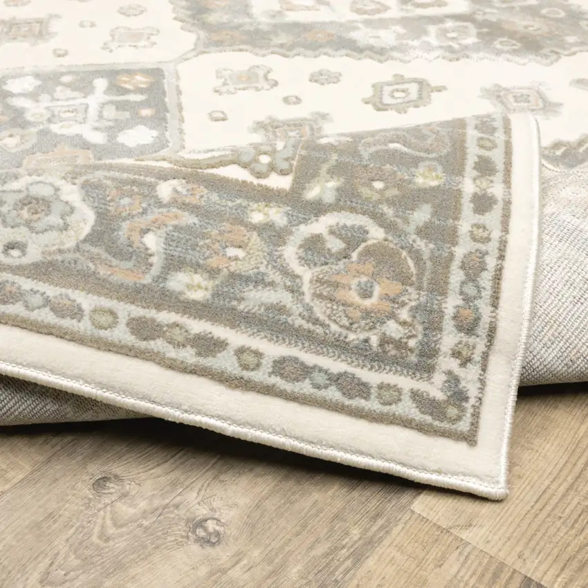 Grey Pink And Brown Oriental Power Loom Stain Resistant Runner Rug Photo 8