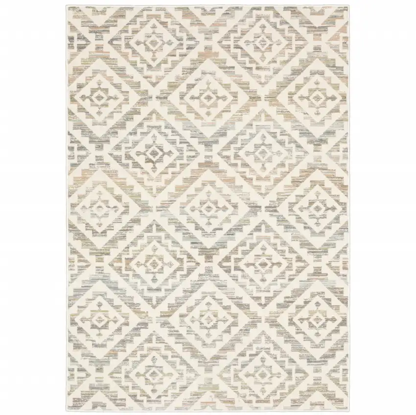 Grey Pink And Sage Geometric Power Loom Stain Resistant Area Rug Photo 1