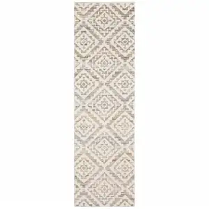 Photo of Grey Pink And Sage Geometric Power Loom Stain Resistant Runner Rug