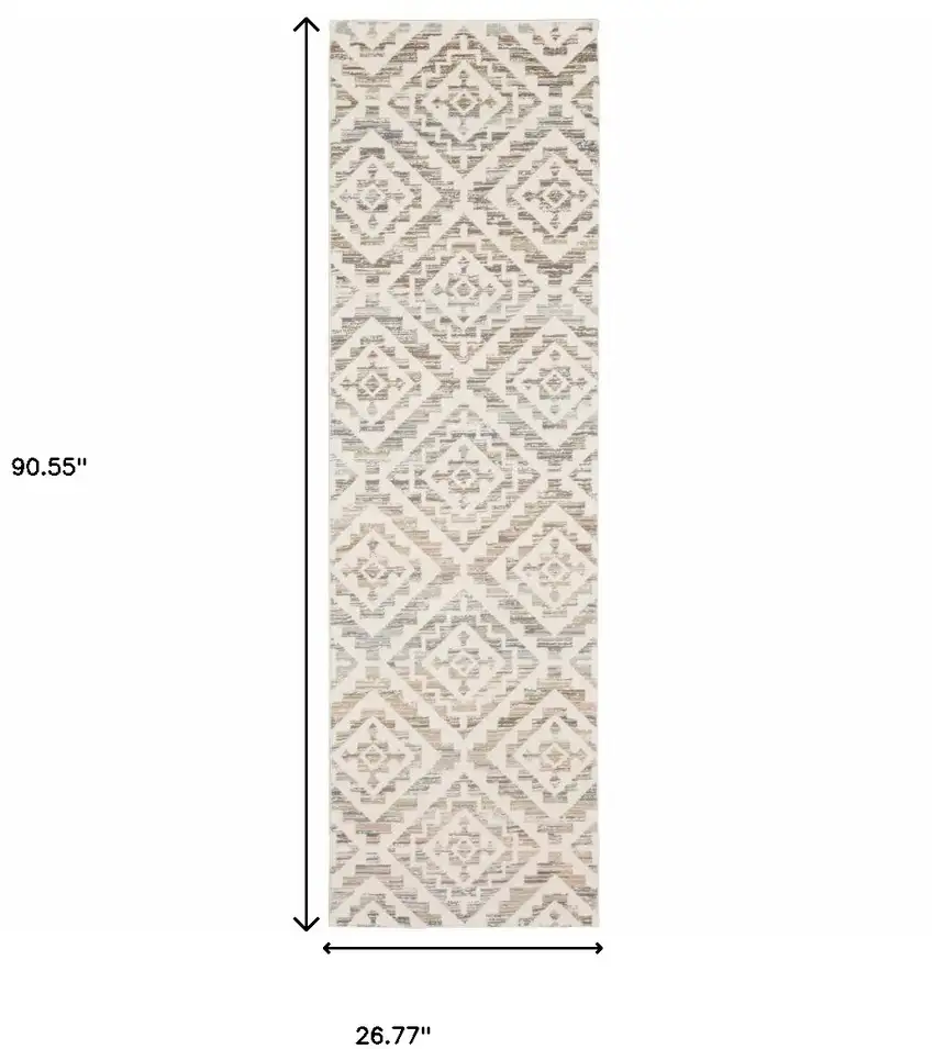 Grey Pink And Sage Geometric Power Loom Stain Resistant Runner Rug Photo 7