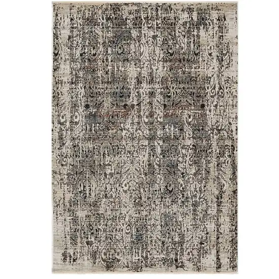 Gray And Tan Oriental Area Rug With Fringe Photo 1