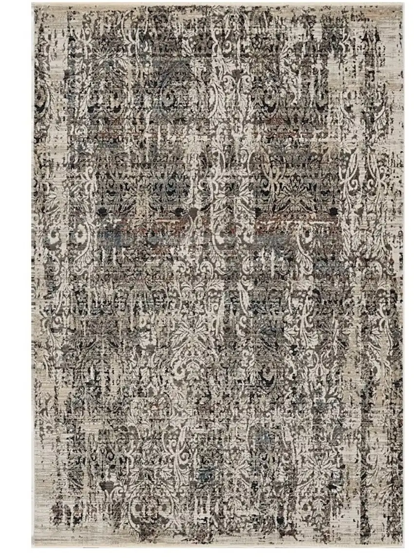 Gray And Tan Oriental Area Rug With Fringe Photo 1