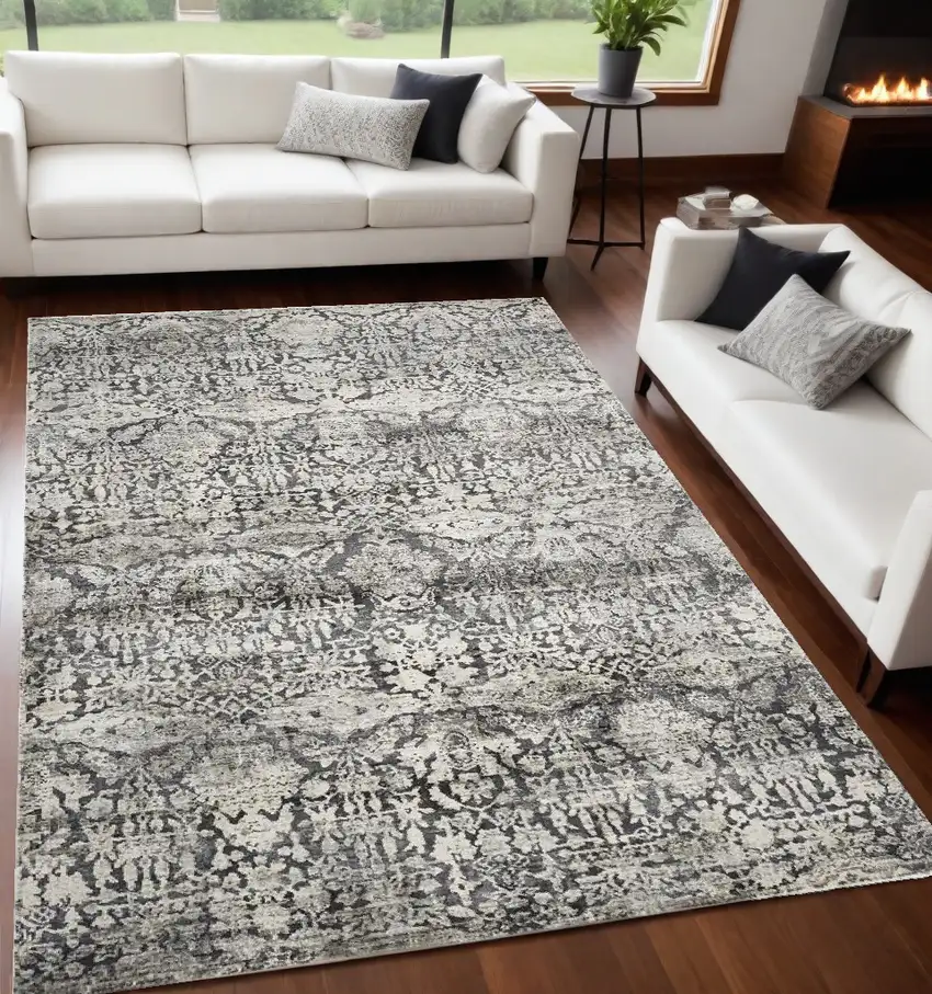 Grey Polyester Or  Viscose Rug Photo 1