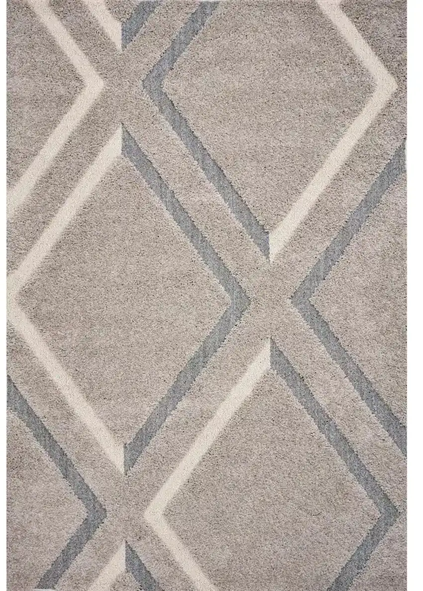 Gray Ivory and Teal Geometric Shag Area Rug Photo 2