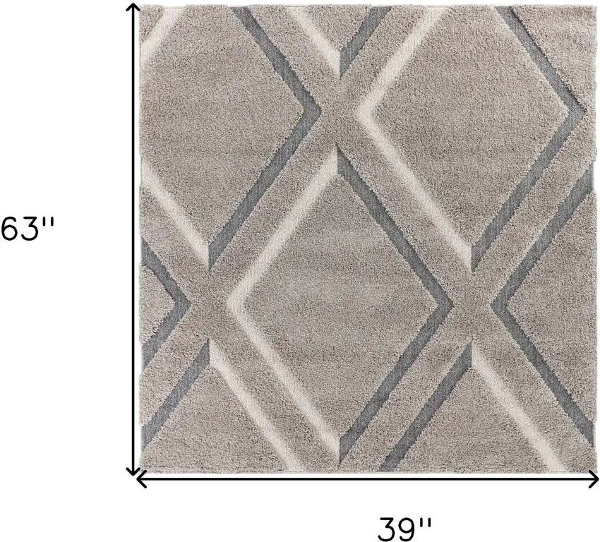 Gray Ivory and Teal Geometric Shag Area Rug Photo 3
