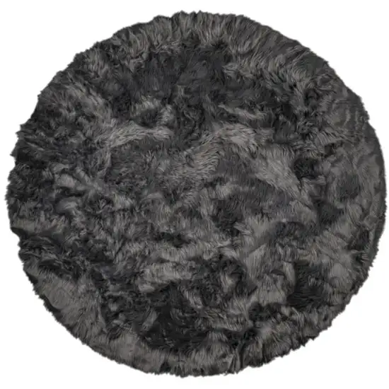 6' X 6' Grey Round Faux Fur Washable Non Skid Area Rug Photo 2