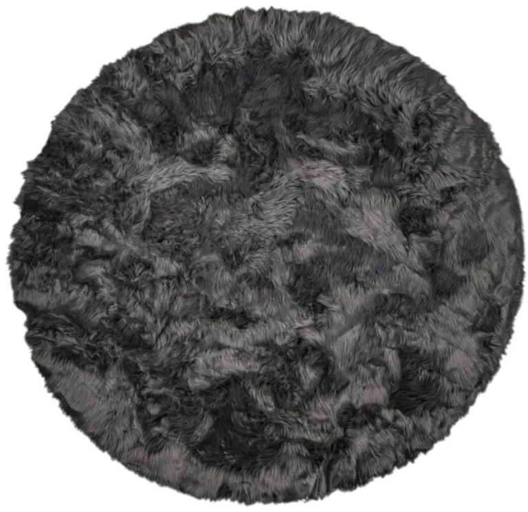 Grey Round Faux Fur Washable Non Skid Area Rug Photo 4
