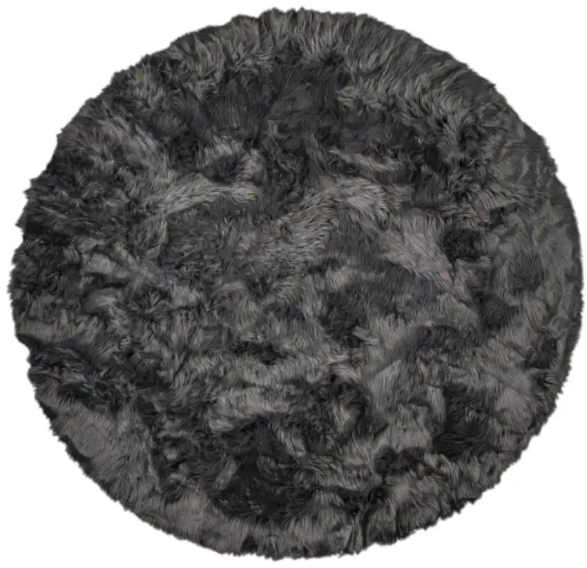 6' X 6' Grey Round Faux Fur Washable Non Skid Area Rug Photo 2