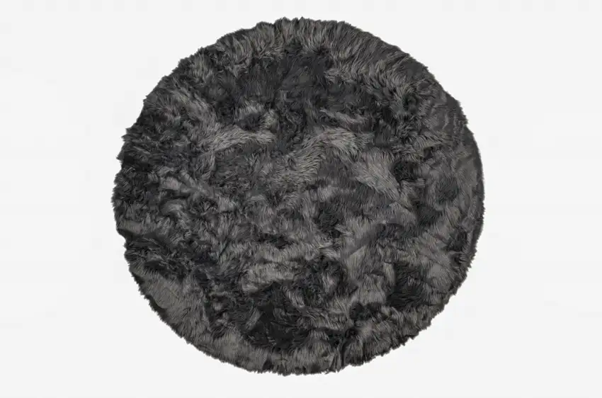 Grey Round Faux Fur Washable Non Skid Area Rug Photo 2